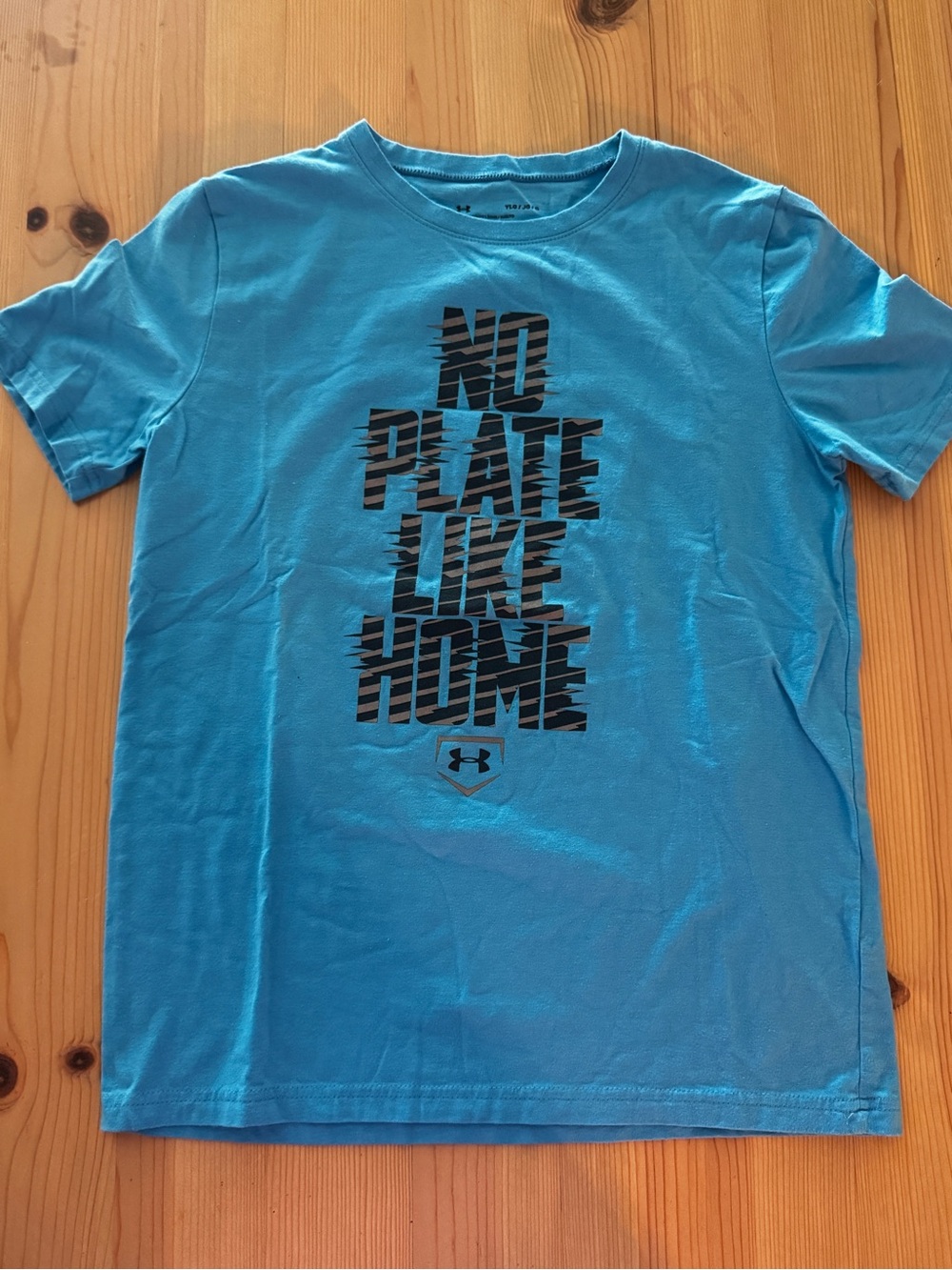 Under Armour Blue Graphic Tee - "No Plate Like Home" Youth Large